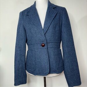 LL Bean Shetland Wool Blue Herringbone Tweed Blazer Women's Size 12